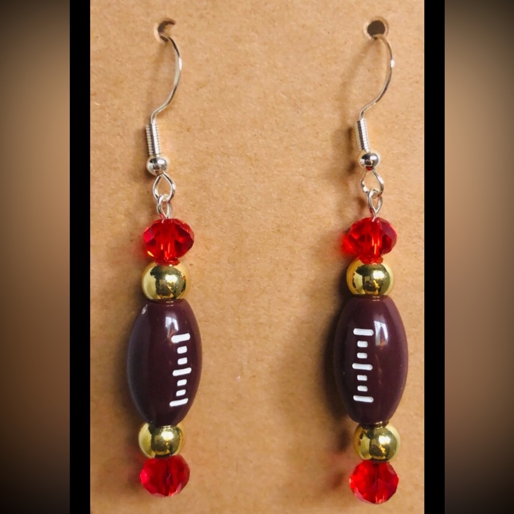 Red & Gold Football Earrings